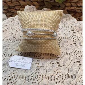 Crystal Avenue Faux Pearl Chrystal Silver Wrap Bracelet Adjustable